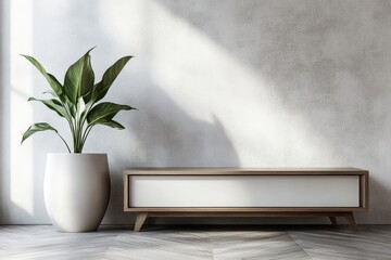 Minimalist Interior Design Featuring Plant and Modern Cabinet