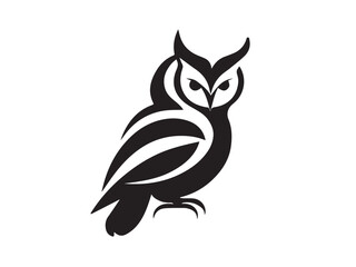 Owl silhouette. Owl icon silhouette vector art style illustration. Owl silhouette vector art isolated white background. Black Owl logo.