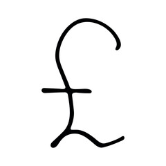 Hand drawn british pound currency symbol. Brush stroke doodle. Single element for design