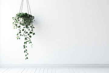 Hanging Ivy Plant in Minimalist White Room