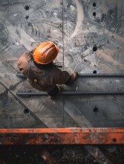 Man in hard hat looking down at track.