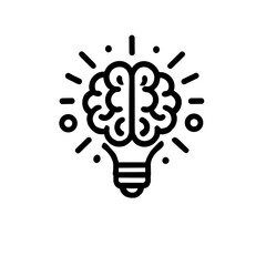 A minimalistic black-and-white line art icon of brain storm power thinking in a clean vector design
