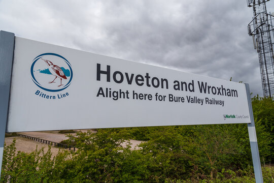 hoveton and wroxham railway sign in norfolk
