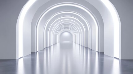 Obraz premium White Futuristic Tunnel in Modern Spaceship - A sleek, modern spaceship corridor. Clean lines, bright lights, futuristic architecture, technology, and endless space.