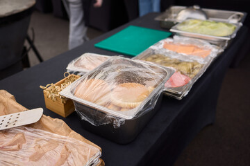 The Catering Setup Includes Fresh Ingredients That Are Ready and Prepared for Service