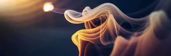 Orange and yellow swirling smoke with light leaks and dark background