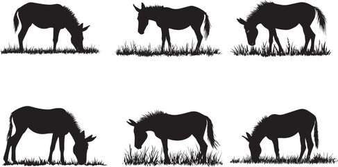 Donkey Eat Grass Silhouette vector