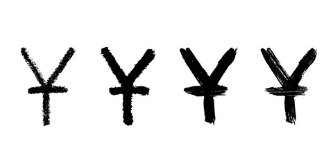 Hand drawn chinese yuan gold currency symbol set Brush stroke doodle Single element for design