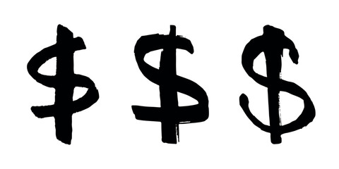 Hand drawn dollar currency symbol set Brush stroke doodle Single element for design