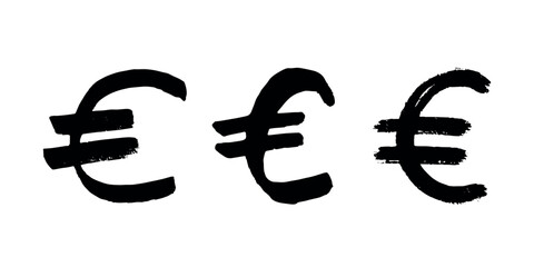 Hand drawn euro currency symbol set Brush stroke doodle Single element for design
