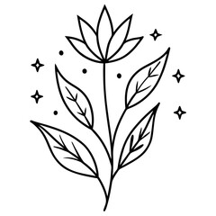 minimal botanical graphic sketch drawing, trendy tiny tattoo vector illustration