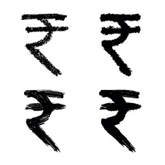 Hand drawn rupee symbol set Brush stroke doodle Single element for design