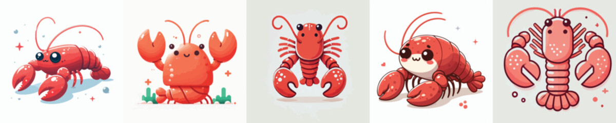 vector set of cute lobsters