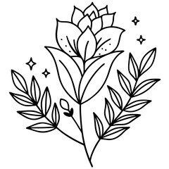 minimal botanical graphic sketch drawing, trendy tiny tattoo vector illustration
