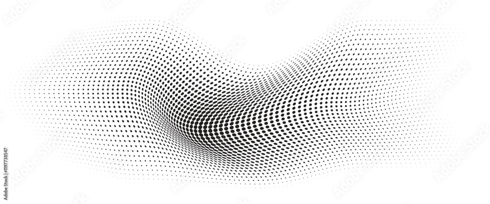 Fototapete flowing wave dot halftone pattern: curve gradient shape on transparent background. suitable for ai, 