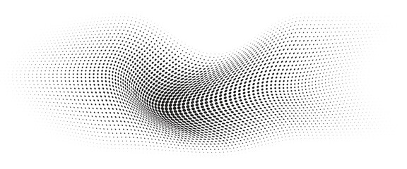 Flowing Wave Dot Halftone Pattern: Curve Gradient Shape on Transparent Background. Suitable for AI, Tech, Network, Digital, Science, and Technology Themes.