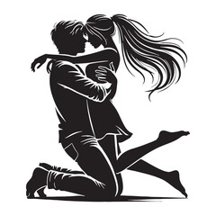 Detailed hugging couple silhouette for creative uses - Hugging couple vector, Hugging couple illustration - Valentine silhouette
