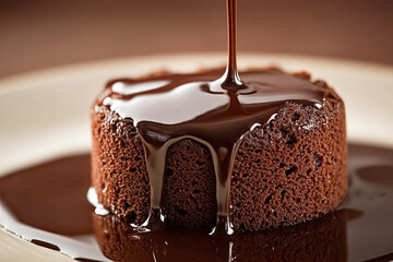 초코케이크 시트 위에 흐르는 초콜릿 시럽