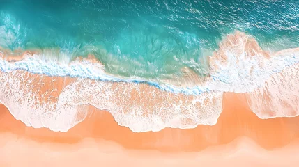 Fotobehang Aerial view ocean waves on sandy beach, tropical paradise, travel brochure © arinda_BJ