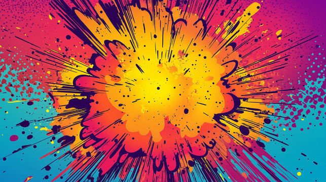 Farbenfroher Explosionseffekt mit dynamischen Spritzern und Farbverl&auml;ufen

