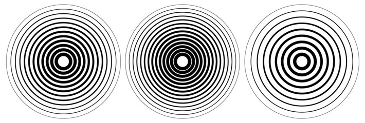 Circle black earthquake icon set. Round vibration graphic or black alert radar. Radio signal. Symbol of waveform burst rays. Concentric circles isolated on white background. Concentric circulation. 77