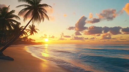 Stunning Tropical Sunrise Seascape: Golden Hour Beach Bliss