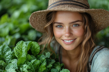 Generative AI illustration of female farmer working in field