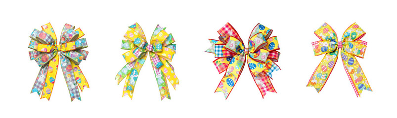 Vibrant Decorative Easter Bows with Colorful Patterns on Transparent Background. Easter concept