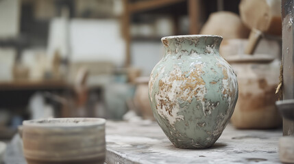 Partially glazed ceramic vases with unique textures