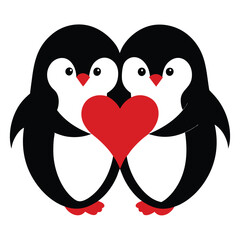 Fototapeta premium penguins holding a red heart together