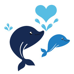 whales spouting heart shaped water sprays