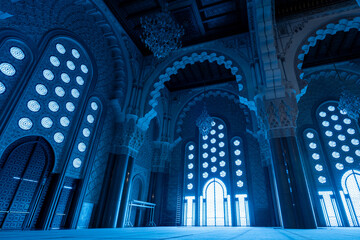 Blue interior, Hassan II Mosque, Casablanca, Morocco 