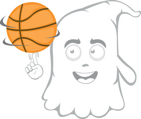 vector illustration character ghost cartoon, with a basketball sport spinning on the finger of the hand 