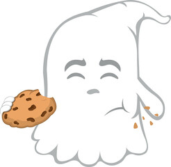 vector illustration character ghost cartoon, eating food bakery cookie chocolate chips