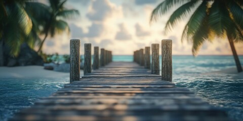 Tranquil Pier Overlooking Beach at Sunset