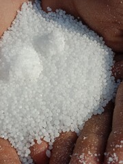 white fertilizer or a crystal of nitrogen fertilizer