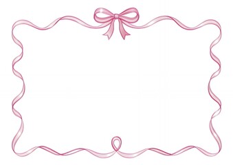 Pink Ribbon Bow Frame Border Elegant Design Wedding Invitation Gift Card Template