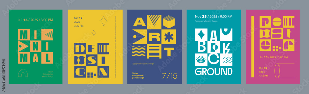 Poster abstract cover typography template. posters layouts with trendy colourful text compositions with pla
