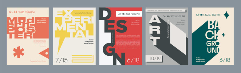 Abstract cover typography template. Posters layouts with bright decorative vintage compositions with high contrast and dynamic bold text. Modern banners set in retro design. Vector illustration.