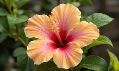 Fototapeta premium Hibiscus (Hibiscus rosa-sinensis) A tropical shrub or small tree, Hibiscus is known for its large, colorful flowers in hues like