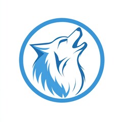 Blue wolf howls in circle graphic, illustration logo for business, wildlife or design use