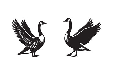 Vector Silhouette of Two Geese with Wings Spread