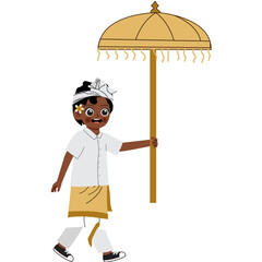 Balinese boy holding yellow umbrella