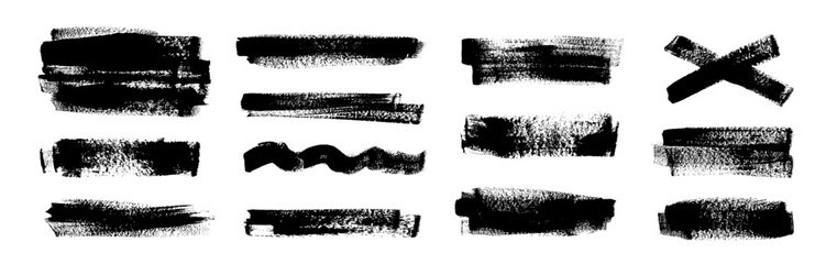 Bold hand drawn paint brush strokes. Grunge ink textured sketchy rough thick lines vector illustration. Highlight, underline and strike through, great for brush or text boxes.