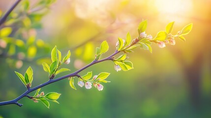 Obraz premium Delicate willow branches in fresh green, soft morning light, serene and minimalist Qingming Festival scene.