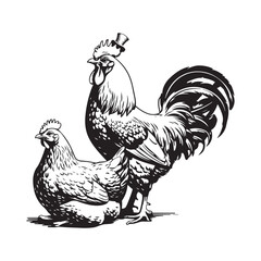 cockerel chicken vector silhouette Art & Illustration. 