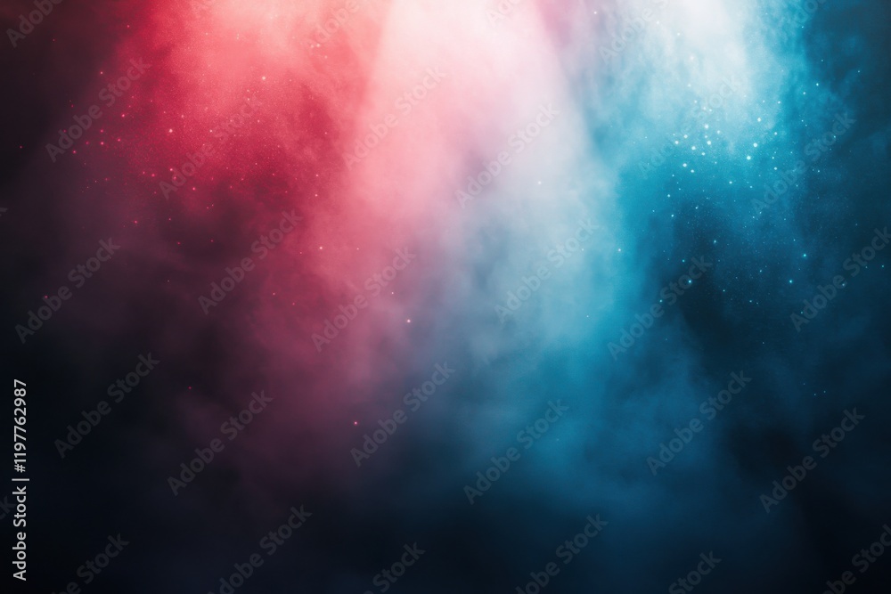 Wall mural abstract gradient background with red and blue misty textures and glowing particles