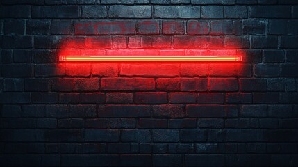 Neon red light strips illuminating textured brick wall at night