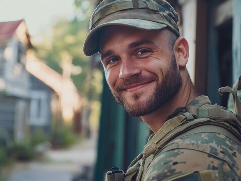 Military Man Smiling in Fatigues