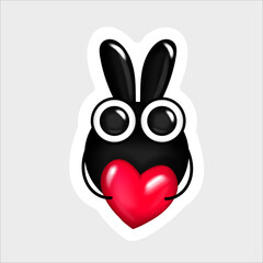 Bunny character. Sticker. Vector design. Love.
